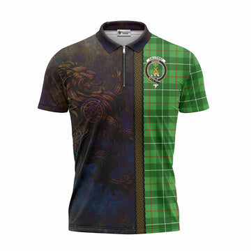 Galloway Tartan Family Crest Zipper Polo Shirt Alba Gu Brath Be Brave Lion Ancient Style