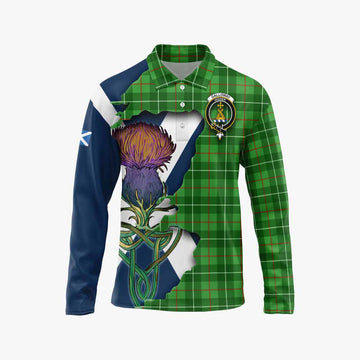 Galloway Tartan Family Crest Long Sleeve Polo Shirt Scottish Thistle Celtic Inspired
