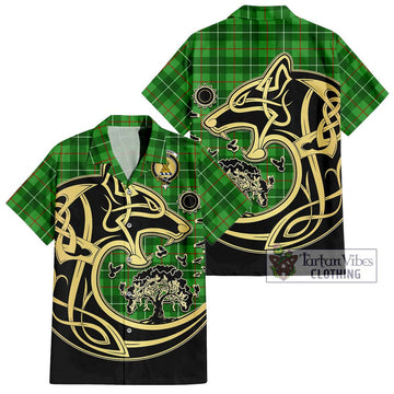 Galloway Tartan Short Sleeve Button Shirt with Family Crest Celtic Wolf Style Kid - Tartan Vibes Clothing
