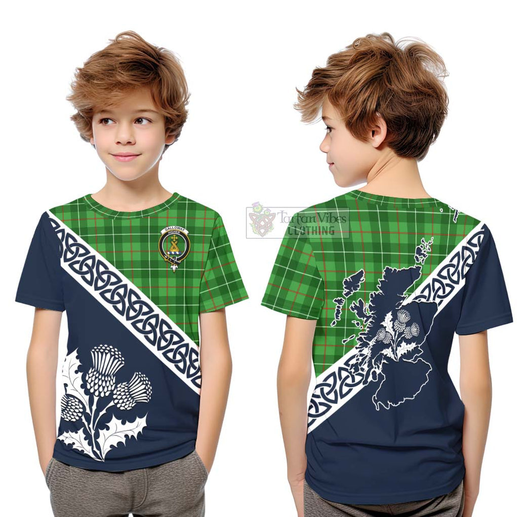 Tartan Vibes Clothing Galloway Tartan Kid T-Shirt Featuring Thistle and Scotland Map