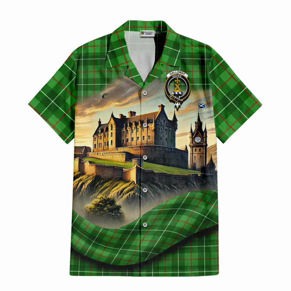 Tartan Vibes Clothing Galloway Tartan Family Crest Short Sleeve Button Shirt with Scottish Ancient Castle Style