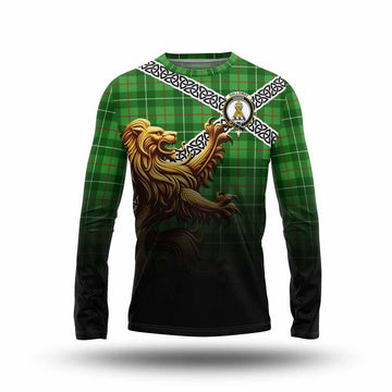 Tartan Vibes Clothing Galloway Crest Tartan Long Sleeve T-Shirt with Golden Lion Emblem Celtic Style