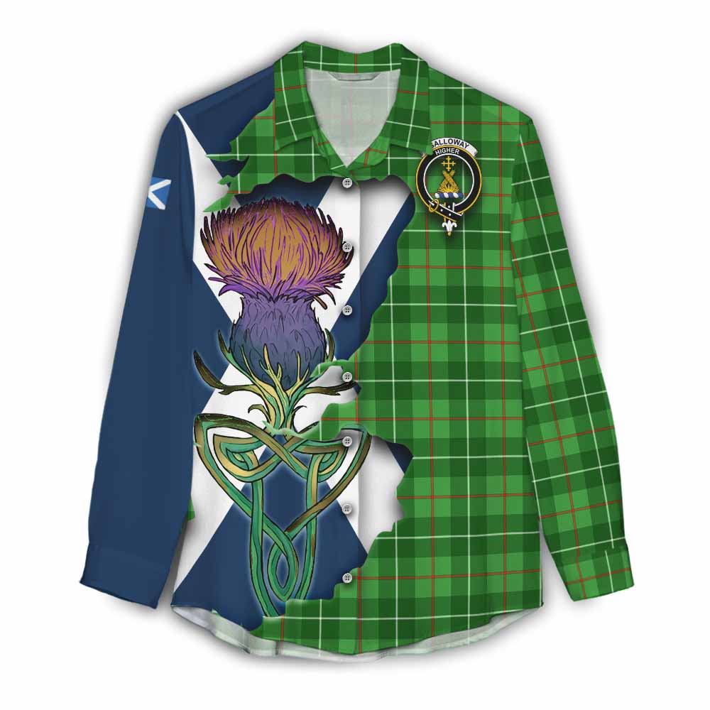 Tartan Vibes Clothing Galloway Tartan Family Crest Women's Casual Shirt Scottish Thistle Celtic Inspired