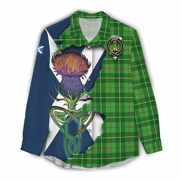Galloway Tartan Family Crest Women's Casual Shirt Scottish Thistle Celtic Inspired