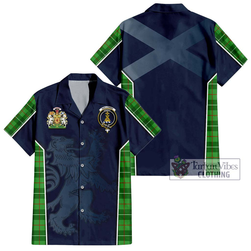 Galloway Tartan Short Sleeve Button Shirt with Family Crest and Lion Rampant Vibes Sport Style Kid - Tartan Vibes Clothing