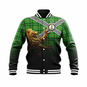 Galloway Crest Tartan Baseball Jacket with Golden Lion Emblem Celtic Style