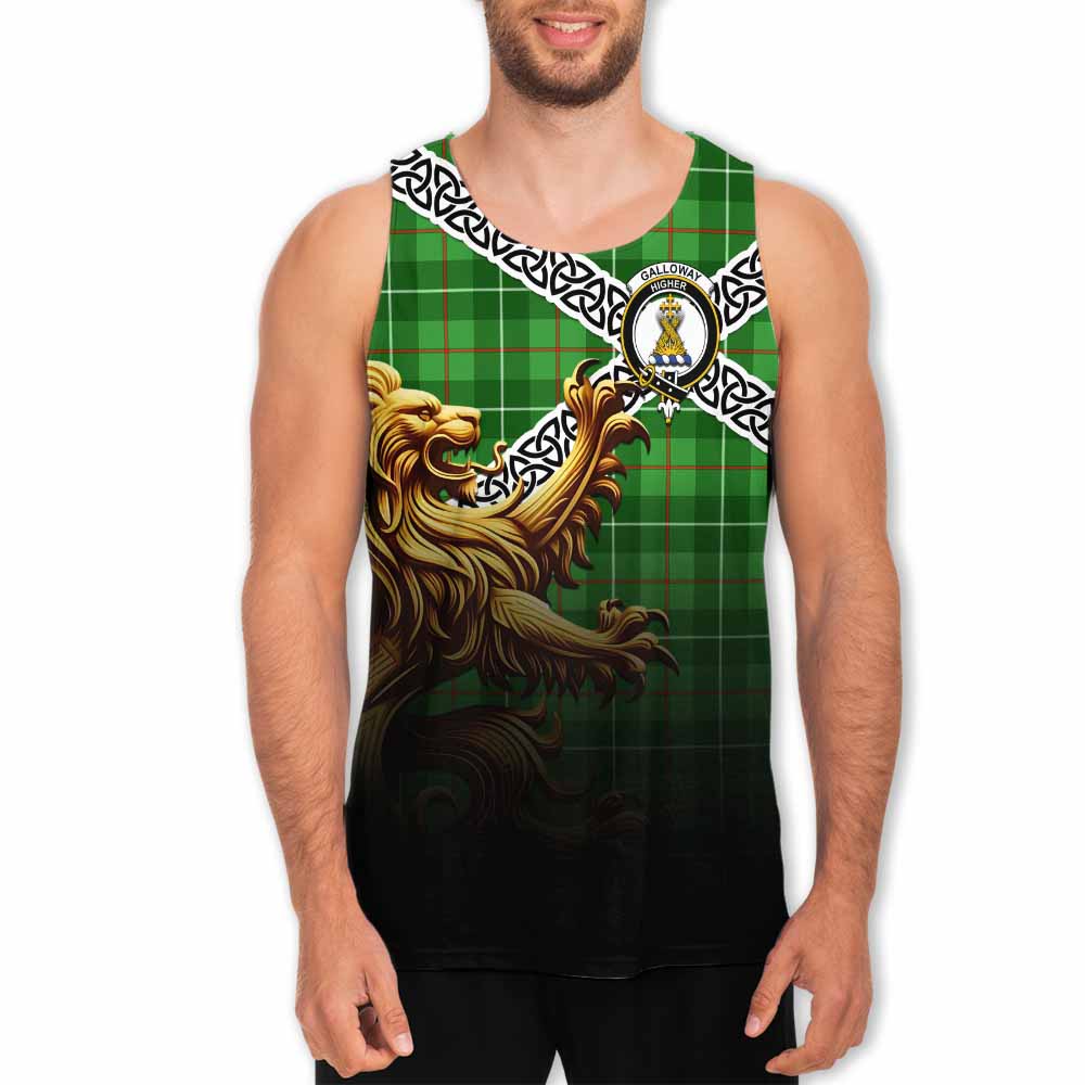 Tartan Vibes Clothing Galloway Crest Tartan Men's Tank Top with Golden Lion Emblem Celtic Style