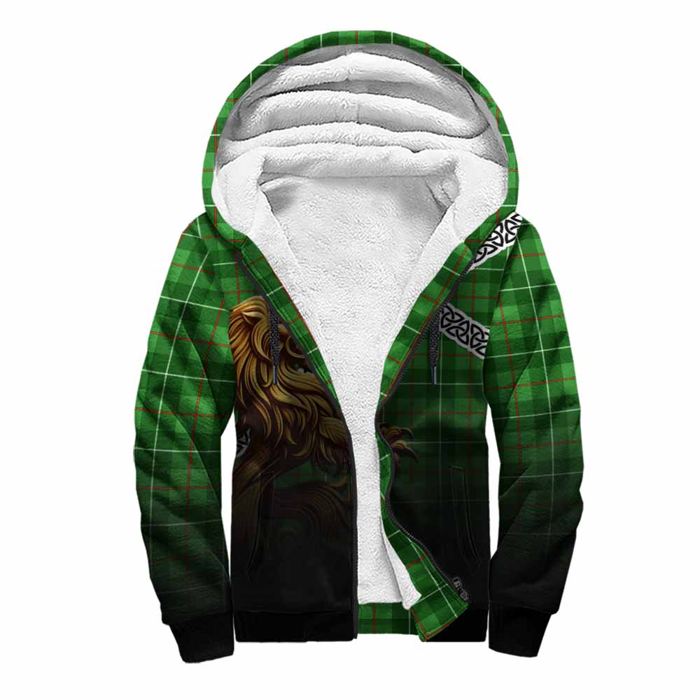 Tartan Vibes Clothing Galloway Crest Tartan Sherpa Hoodie with Golden Lion Emblem Celtic Style