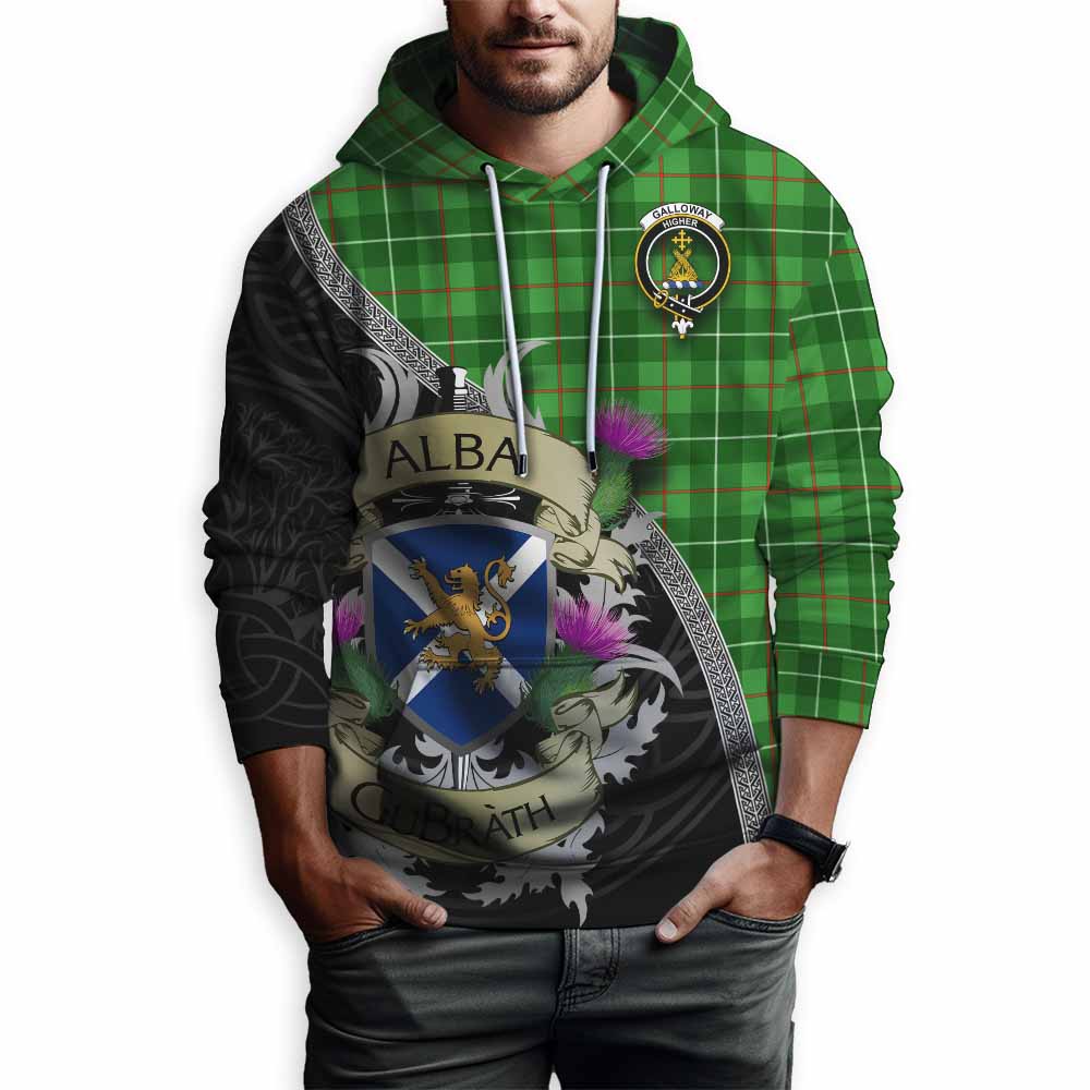 Tartan Vibes Clothing Galloway Tartan Family Crest Hoodie Lion Rampant Royal Thistle Shield Celtic Inspired