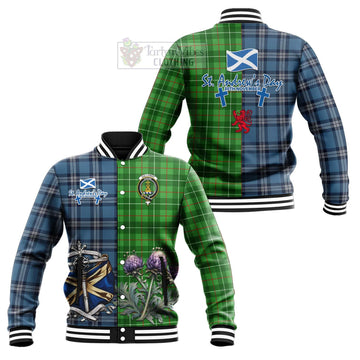 Galloway Tartan Baseball Jacket Happy St. Andrew's Day Half Tartan Style