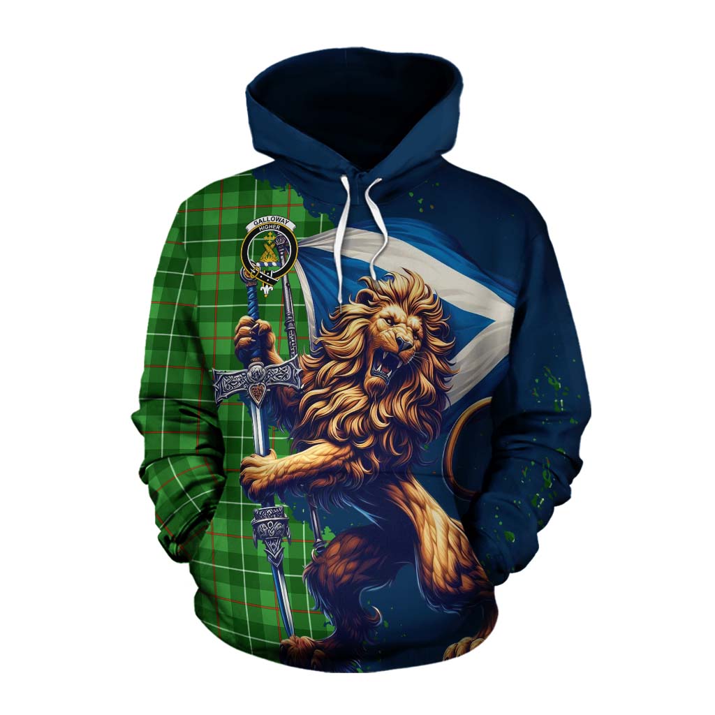 Tartan Vibes Clothing Galloway Tartan Family Crest Cotton Hoodie with Scottish Majestic Lion