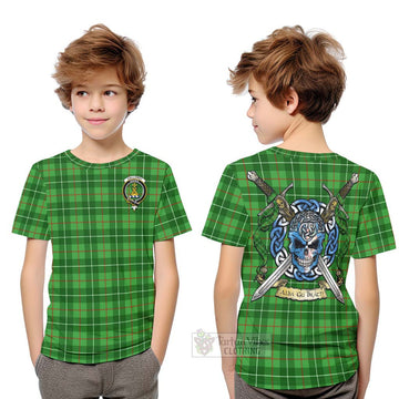 Tartan Vibes Clothing Galloway Tartan Kid T-Shirt with Family Crest Celtic Skull Style