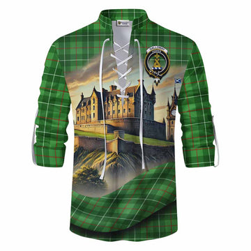 Tartan Vibes Clothing Galloway Tartan Family Crest Ghillie Kilt Shirt with Scottish Ancient Castle Style