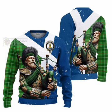 Tartan Vibes Clothing Galloway Tartan Knitted Sweater with Family Crest Scottish Bagpiper Vibes