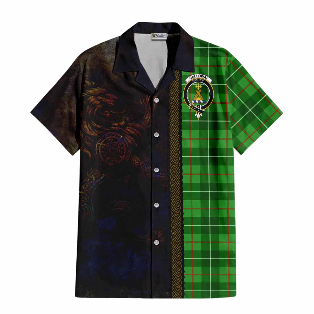 Tartan Vibes Clothing Galloway Tartan Family Crest Short Sleeve Button Shirt Alba Gu Brath Be Brave Lion Ancient Style