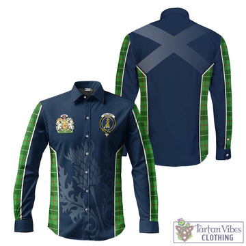 Galloway Tartan Long Sleeve Button Up Shirt with Family Crest and Scottish Thistle Vibes Sport Style