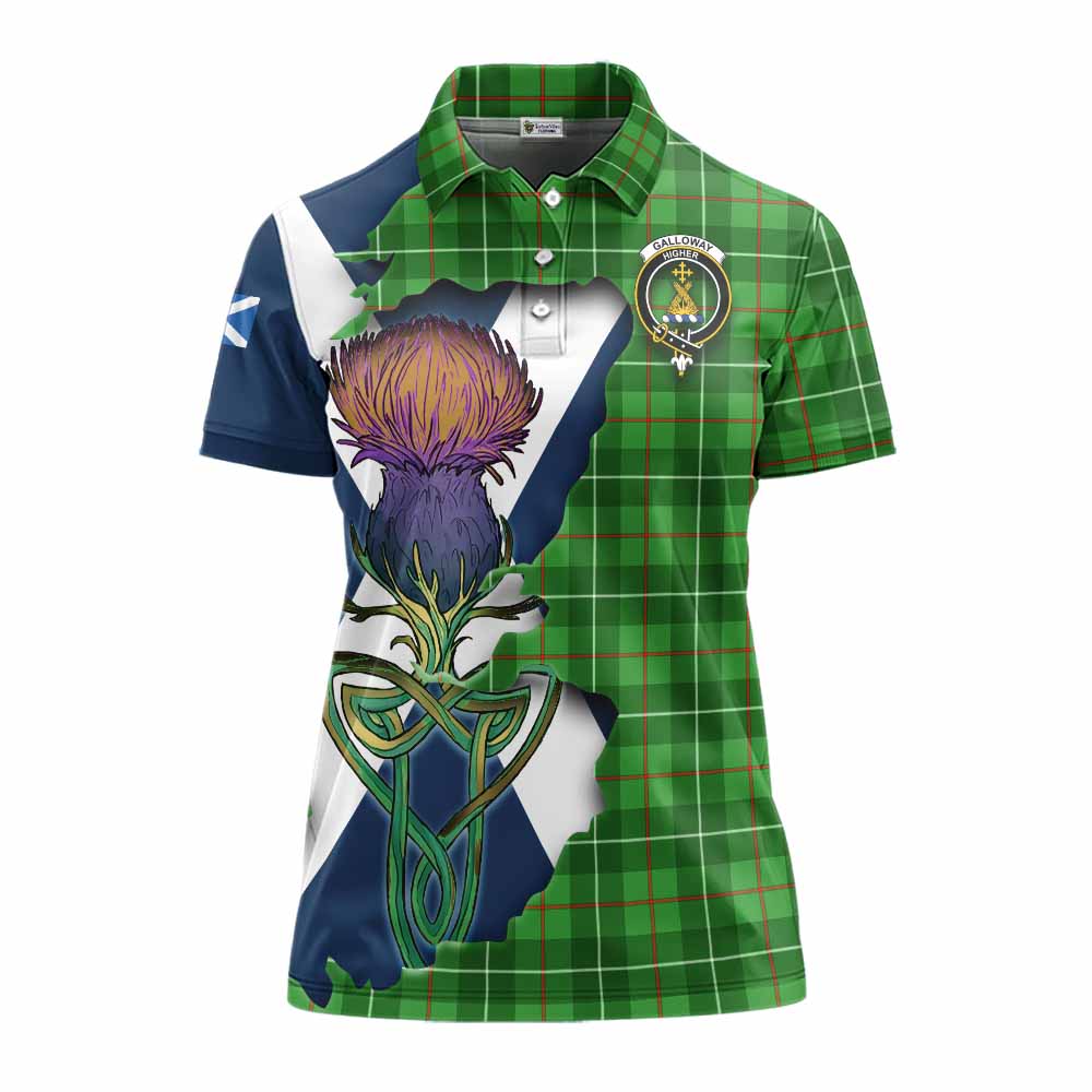 Tartan Vibes Clothing Galloway Tartan Family Crest Women's Polo Shirt Scottish Thistle Celtic Inspired