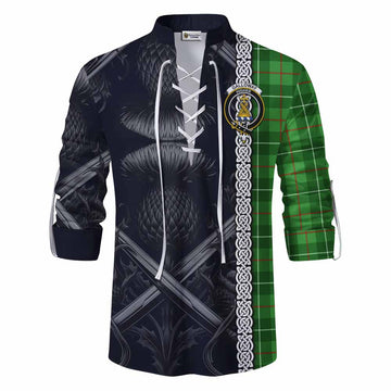 Tartan Vibes Clothing Galloway Tartan Ghillie Kilt Shirt with Family Crest Cross Sword Thistle Celtic Vibes