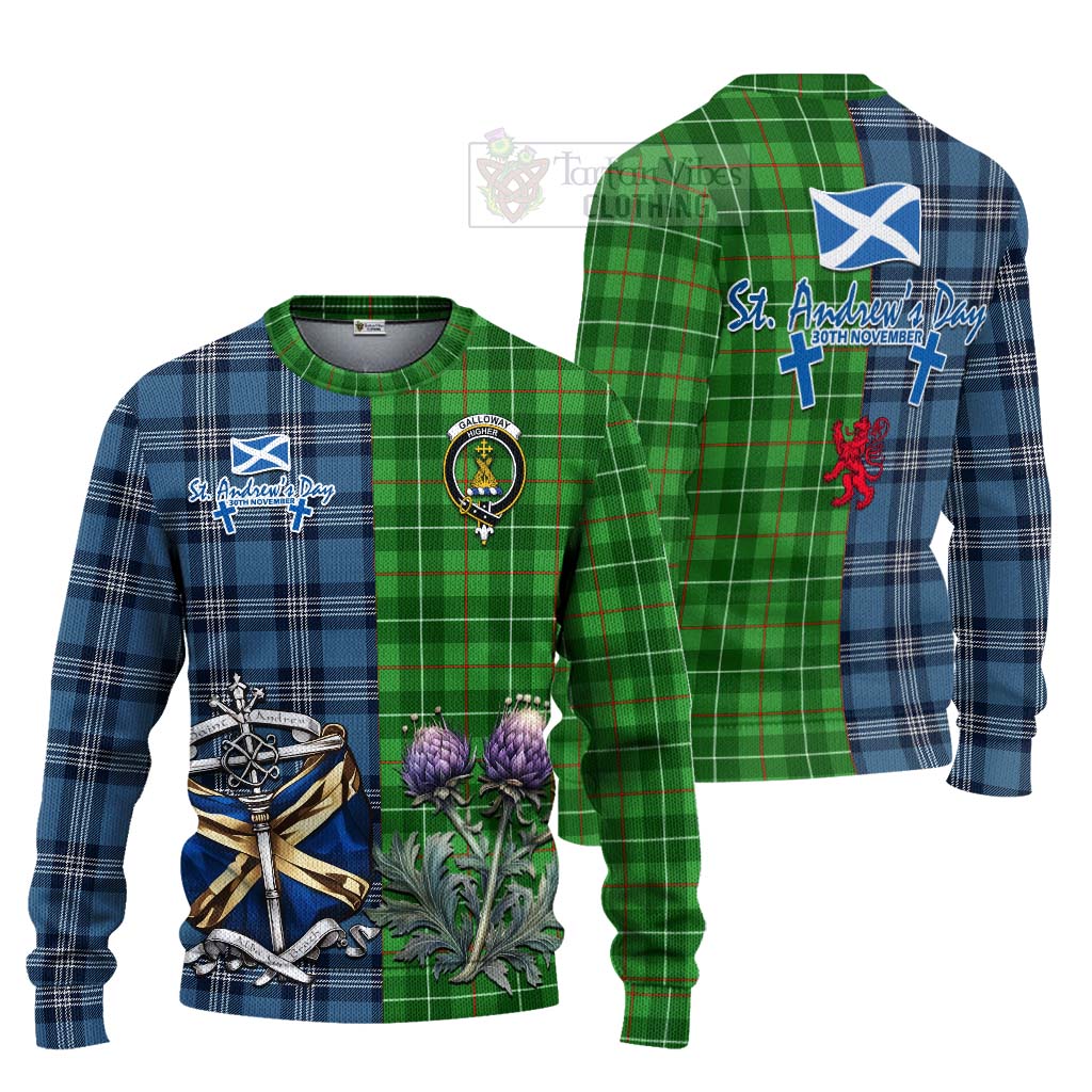 Tartan Vibes Clothing Galloway Tartan Knitted Sweater Happy St. Andrew's Day Half Tartan Style