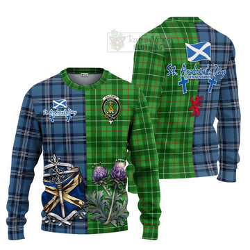 Tartan Vibes Clothing Galloway Tartan Knitted Sweater Happy St. Andrew's Day Half Tartan Style