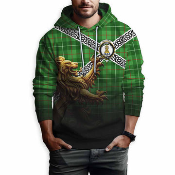 Galloway Crest Tartan Hoodie with Golden Lion Emblem Celtic Style