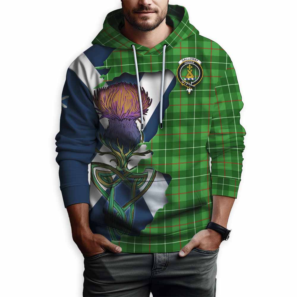 Tartan Vibes Clothing Galloway Tartan Family Crest Hoodie Scottish Thistle Celtic Inspired