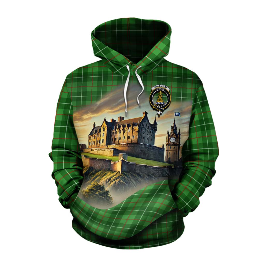 Tartan Vibes Clothing Galloway Tartan Family Crest Cotton Hoodie with Scottish Ancient Castle Style