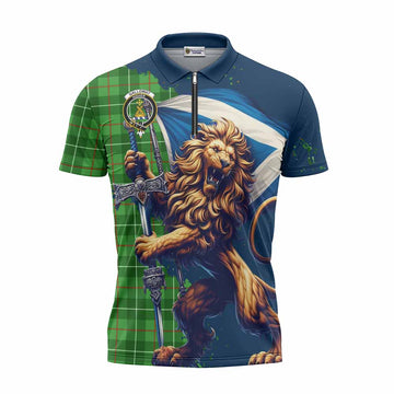 Tartan Vibes Clothing Galloway Tartan Family Crest Zipper Polo Shirt with Scottish Majestic Lion