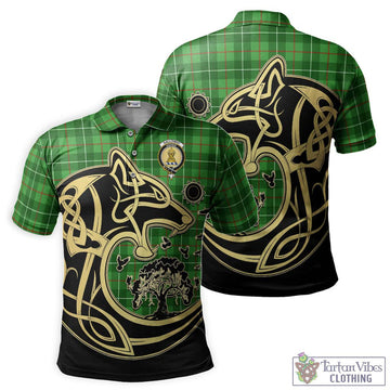 Galloway Tartan Polo Shirt with Family Crest Celtic Wolf Style