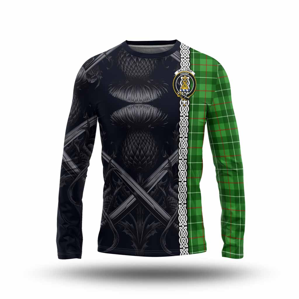 Tartan Vibes Clothing Galloway Tartan Long Sleeve T-Shirt with Family Crest Cross Sword Thistle Celtic Vibes