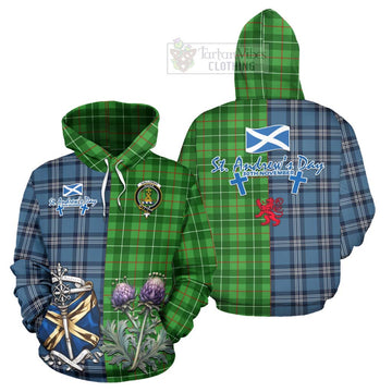 Tartan Vibes Clothing Galloway Tartan Hoodie Happy St. Andrew's Day Half Tartan Style