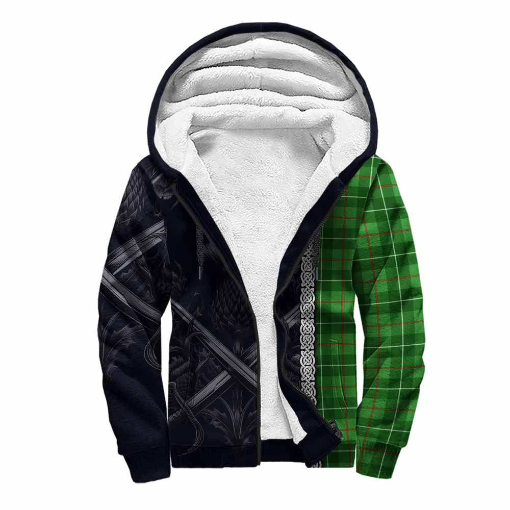 Tartan Vibes Clothing Galloway Tartan Sherpa Hoodie with Family Crest Cross Sword Thistle Celtic Vibes