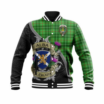 Tartan Vibes Clothing Galloway Tartan Family Crest Baseball Jacket Lion Rampant Royal Thistle Shield Celtic Inspired