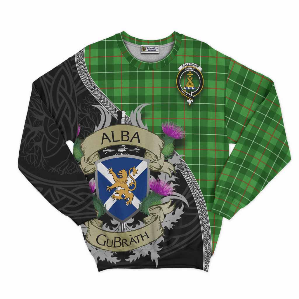 Tartan Vibes Clothing Galloway Tartan Family Crest Sweatshirt Lion Rampant Royal Thistle Shield Celtic Inspired