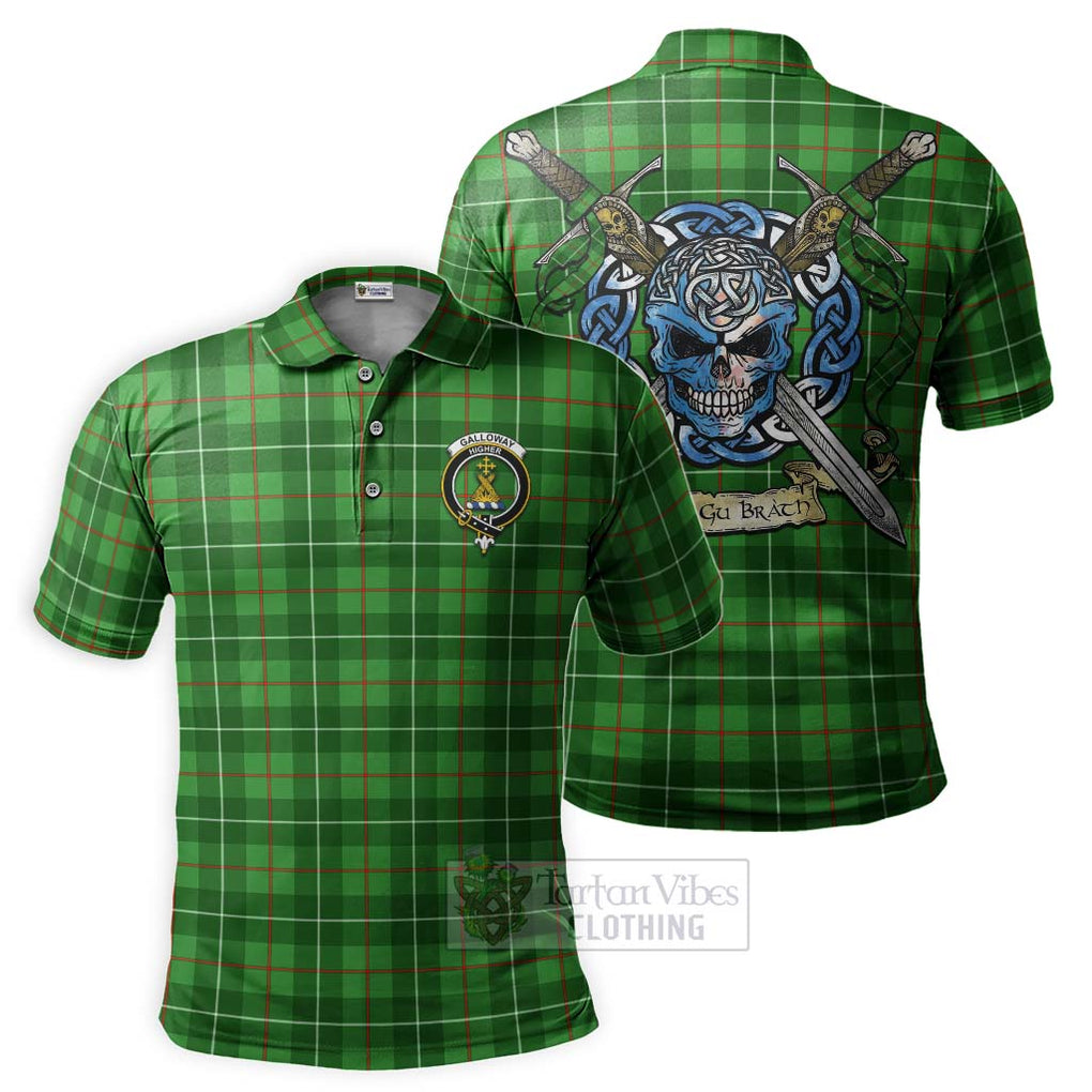 Tartan Vibes Clothing Galloway Tartan Polo Shirt with Family Crest Celtic Skull Style