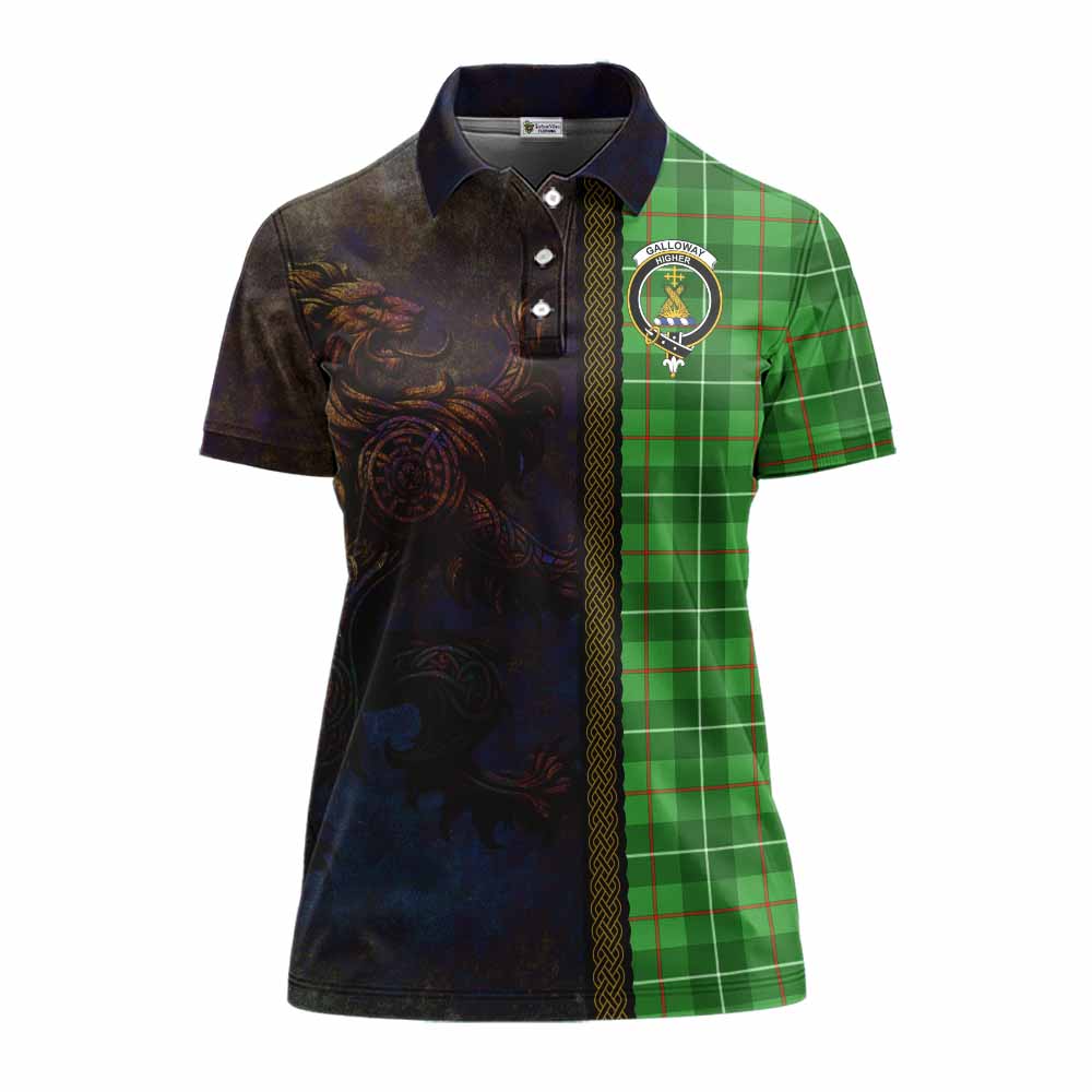 Tartan Vibes Clothing Galloway Tartan Family Crest Women's Polo Shirt Alba Gu Brath Be Brave Lion Ancient Style