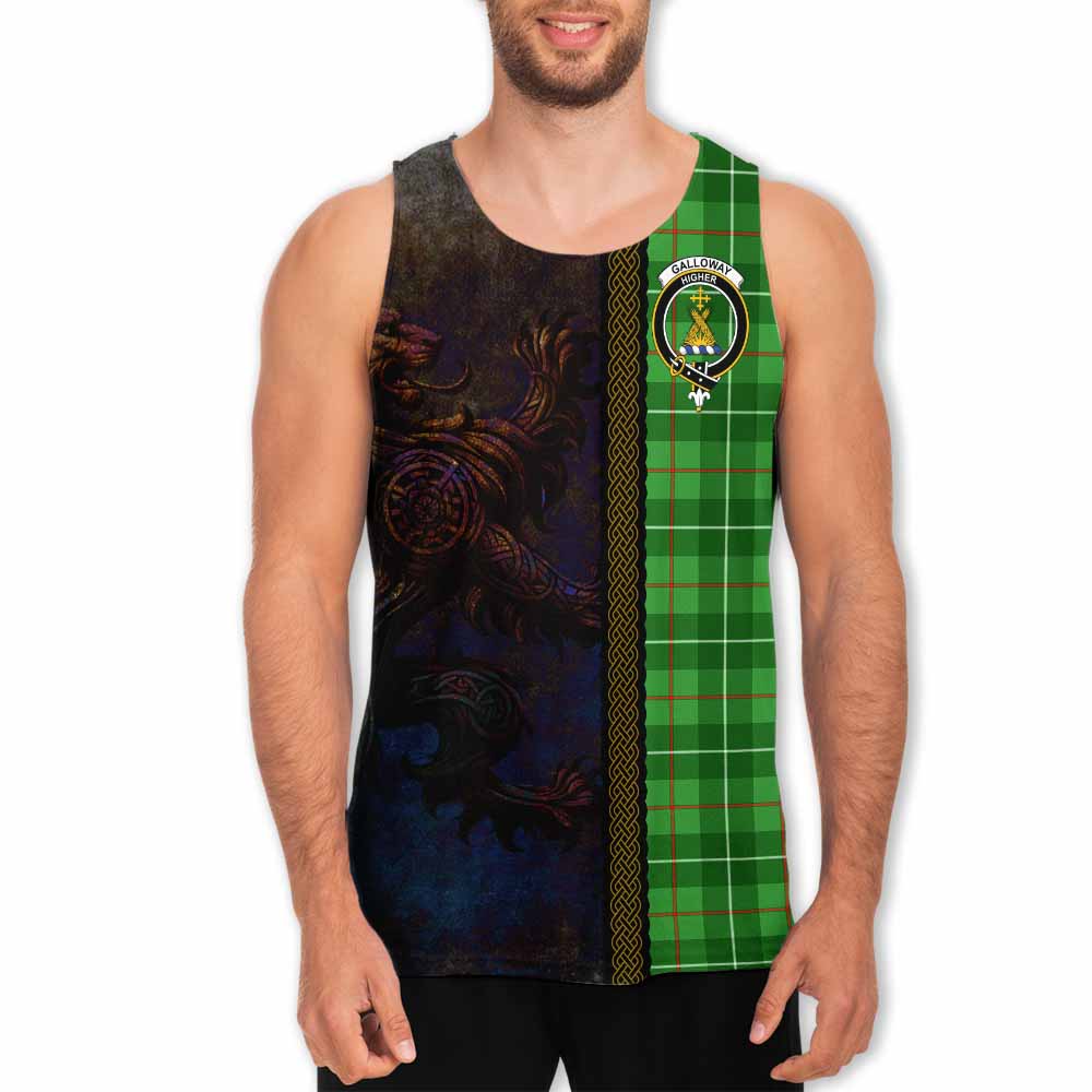 Tartan Vibes Clothing Galloway Tartan Family Crest Men's Tank Top Alba Gu Brath Be Brave Lion Ancient Style