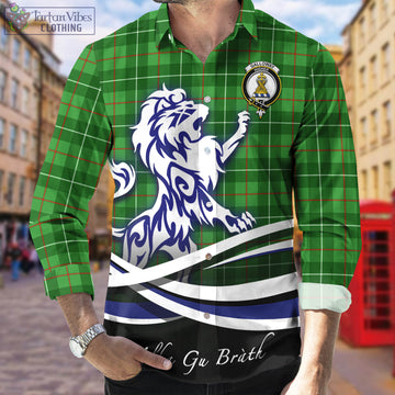 Galloway Tartan Long Sleeve Button Up Shirt with Alba Gu Brath Regal Lion Emblem