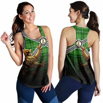 Tartan Vibes Clothing Galloway Crest Tartan Women's Racerback Tanks with Golden Lion Emblem Celtic Style