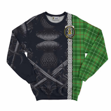 Tartan Vibes Clothing Galloway Tartan Sweatshirt with Family Crest Cross Sword Thistle Celtic Vibes