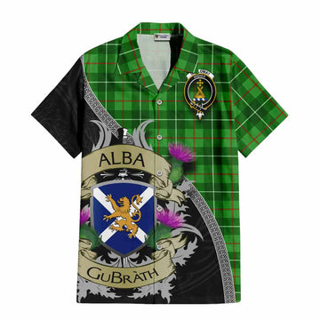 Tartan Vibes Clothing Galloway Tartan Family Crest Short Sleeve Button Shirt Lion Rampant Royal Thistle Shield Celtic Inspired