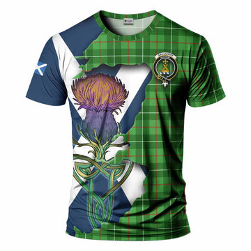Tartan Vibes Clothing Galloway Tartan Family Crest T-Shirt Scottish Thistle Celtic Inspired