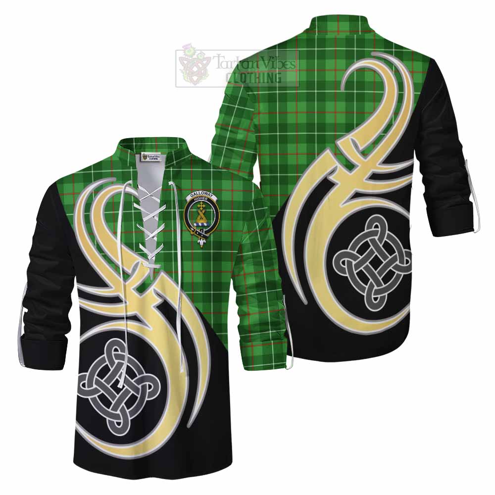 Tartan Vibes Clothing Galloway Tartan Ghillie Kilt Shirt with Family Crest and Celtic Symbol Style