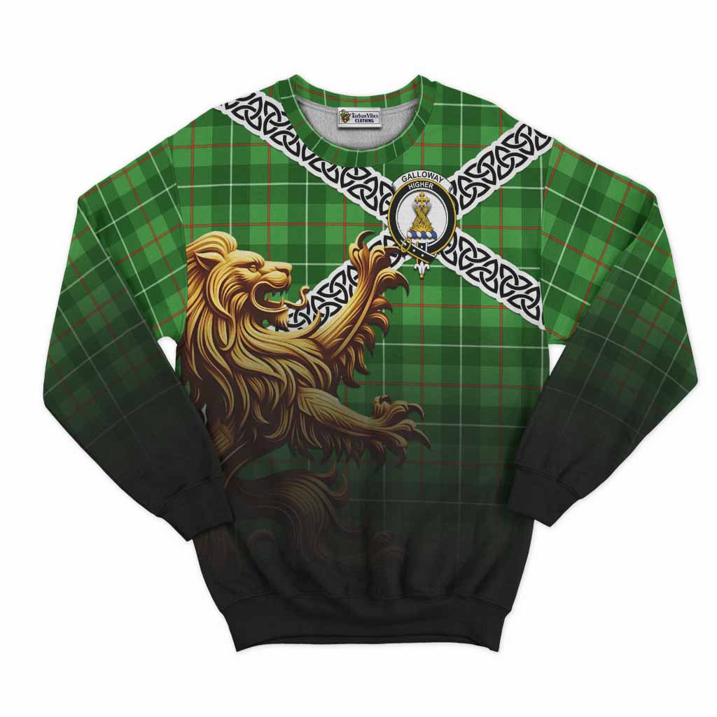 Tartan Vibes Clothing Galloway Crest Tartan Sweatshirt with Golden Lion Emblem Celtic Style