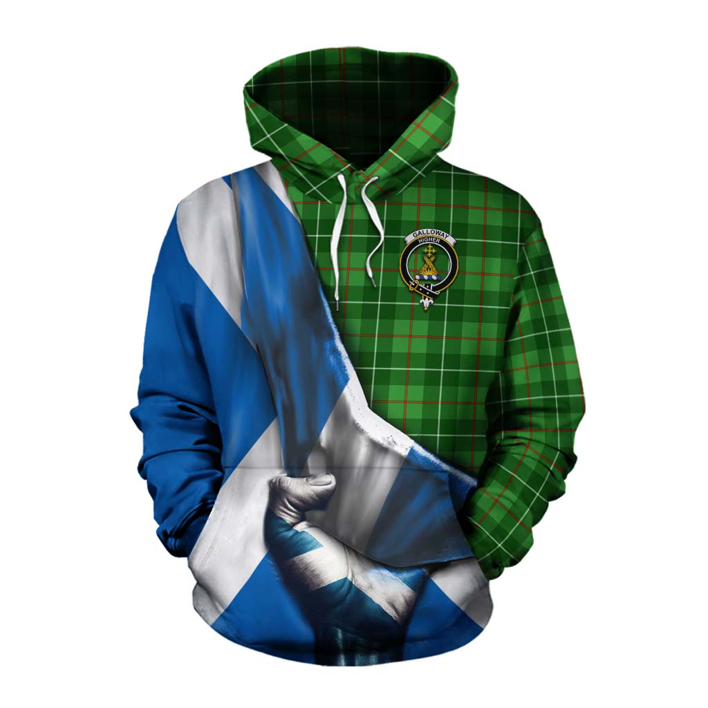 Tartan Vibes Clothing Galloway Tartan Cotton Hoodie with Family Crest Scotland Patriotic Style