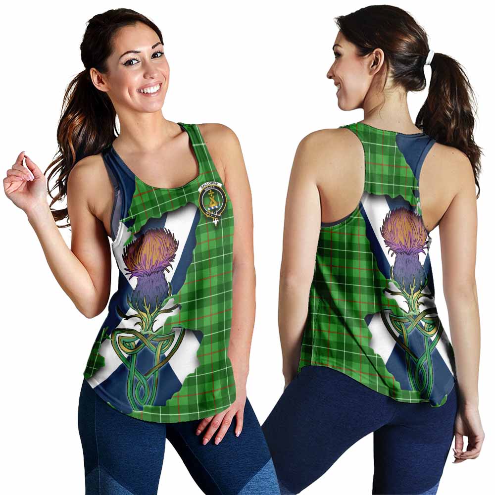 Tartan Vibes Clothing Galloway Tartan Family Crest Women's Racerback Tanks Scottish Thistle Celtic Inspired