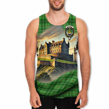 Galloway Tartan Family Crest Men's Tank Top with Scottish Ancient Castle Style