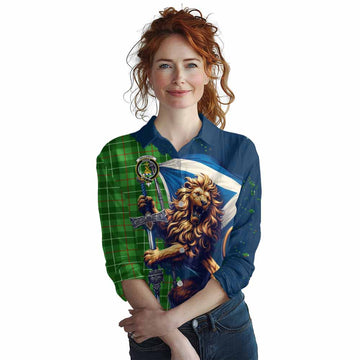 Tartan Vibes Clothing Galloway Tartan Family Crest Women's Casual Shirt with Scottish Majestic Lion
