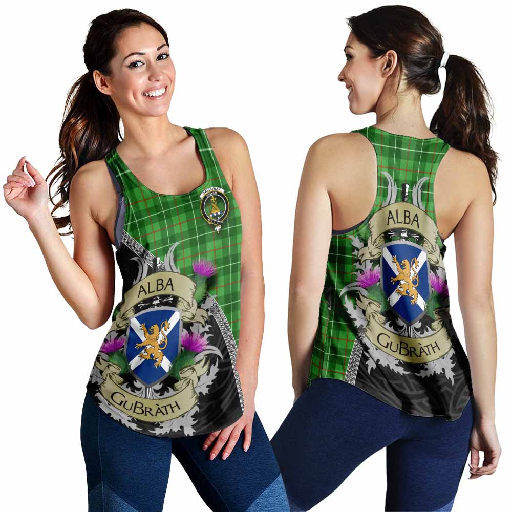 Tartan Vibes Clothing Galloway Tartan Family Crest Women's Racerback Tanks Lion Rampant Royal Thistle Shield Celtic Inspired
