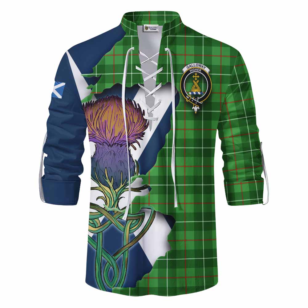 Tartan Vibes Clothing Galloway Tartan Family Crest Ghillie Kilt Shirt Scottish Thistle Celtic Inspired
